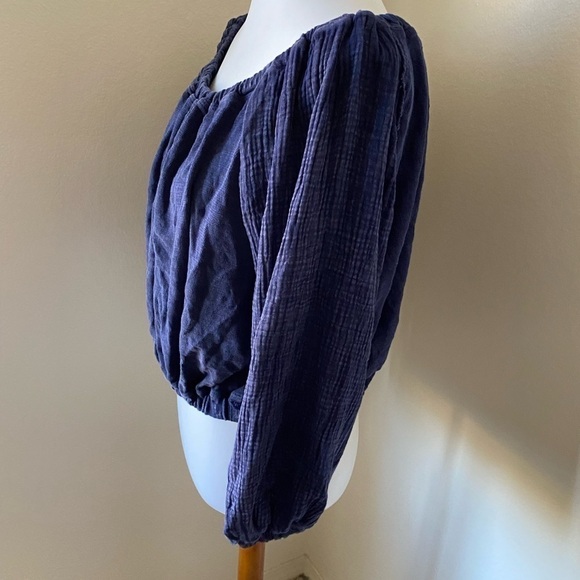 We The Free Women’s Top Size L Blue Parfait Bubble Off Shoulder Blouse Shirt Top - Picture 4 of 9